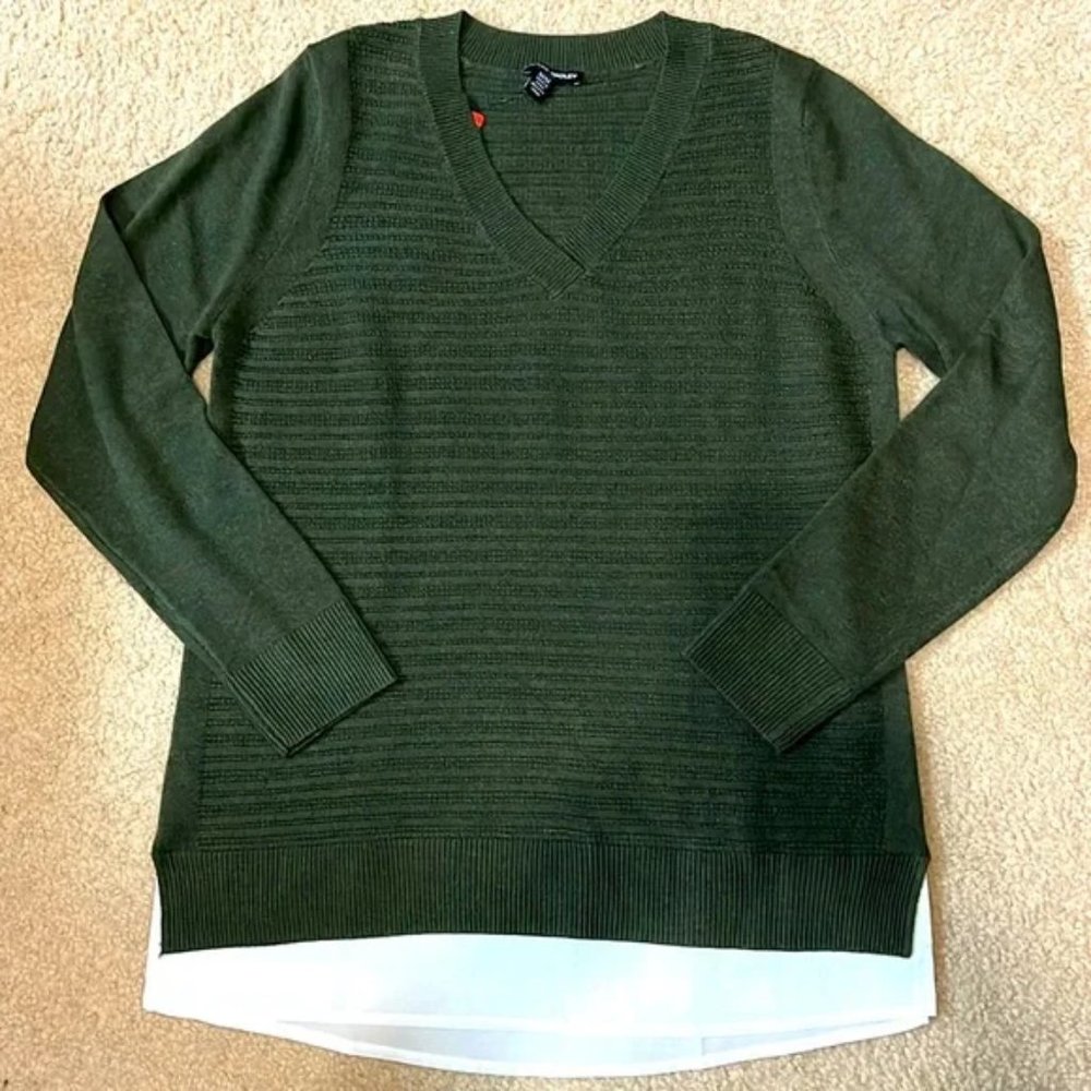 NWT Hilary Radley Womens Long Sleeve Two-Fer Sweater Olive Size M $80 UU041